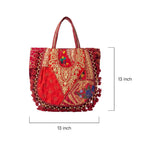 Kasida Kari Crimson Patchwork Tote with Elaborate Gold Zari