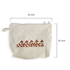 Gota Patti-Embroidered Cream Travel Pouch with Floral Motif