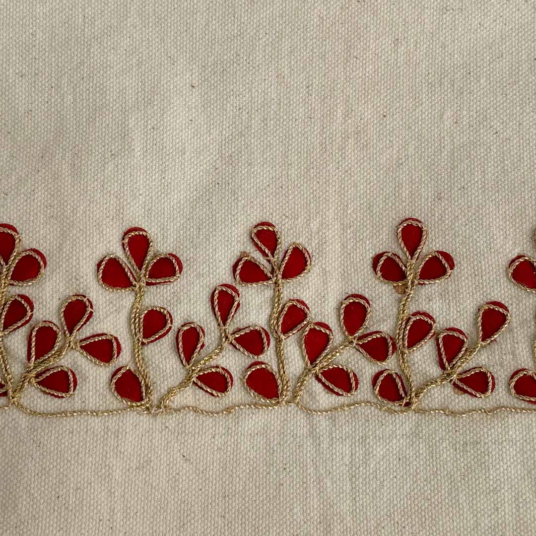 Gota Patti-Embroidered Cream Travel Pouch with Floral Motif