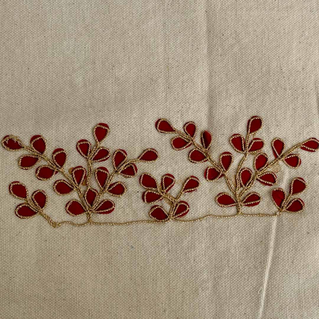 Gota Patti-Embroidered Floral Canvas Travel Pouch - Cream