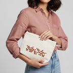 Gota Patti-Embroidered Floral Canvas Travel Pouch - Cream