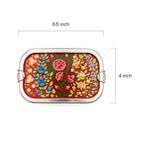 Red Floral Hand Painted Stainless Steel Lunch Tiffin Box