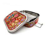 Red Floral Hand Painted Stainless Steel Lunch Tiffin Box