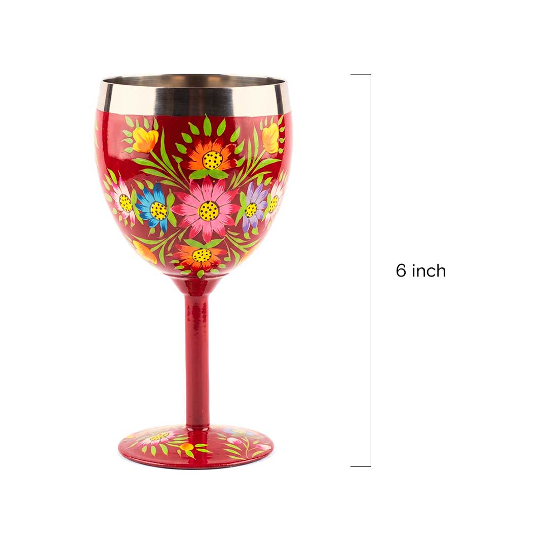 Vibrant Red Hand-Painted Floral Stainless Steel Goblet
