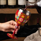 Vibrant Red Hand-Painted Floral Stainless Steel Goblet