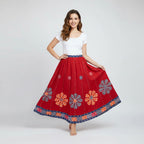 Red Floral Applique Cotton Maxi Skirt