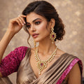Ruby Square Kundan Necklace Set with Green Meenakari Edging