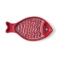 Artisanal Red Fish Blue Pottery Tray with Wave Pattern