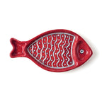 Artisanal Red Fish Blue Pottery Tray with Wave Pattern