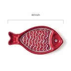 Artisanal Red Fish Blue Pottery Tray with Wave Pattern