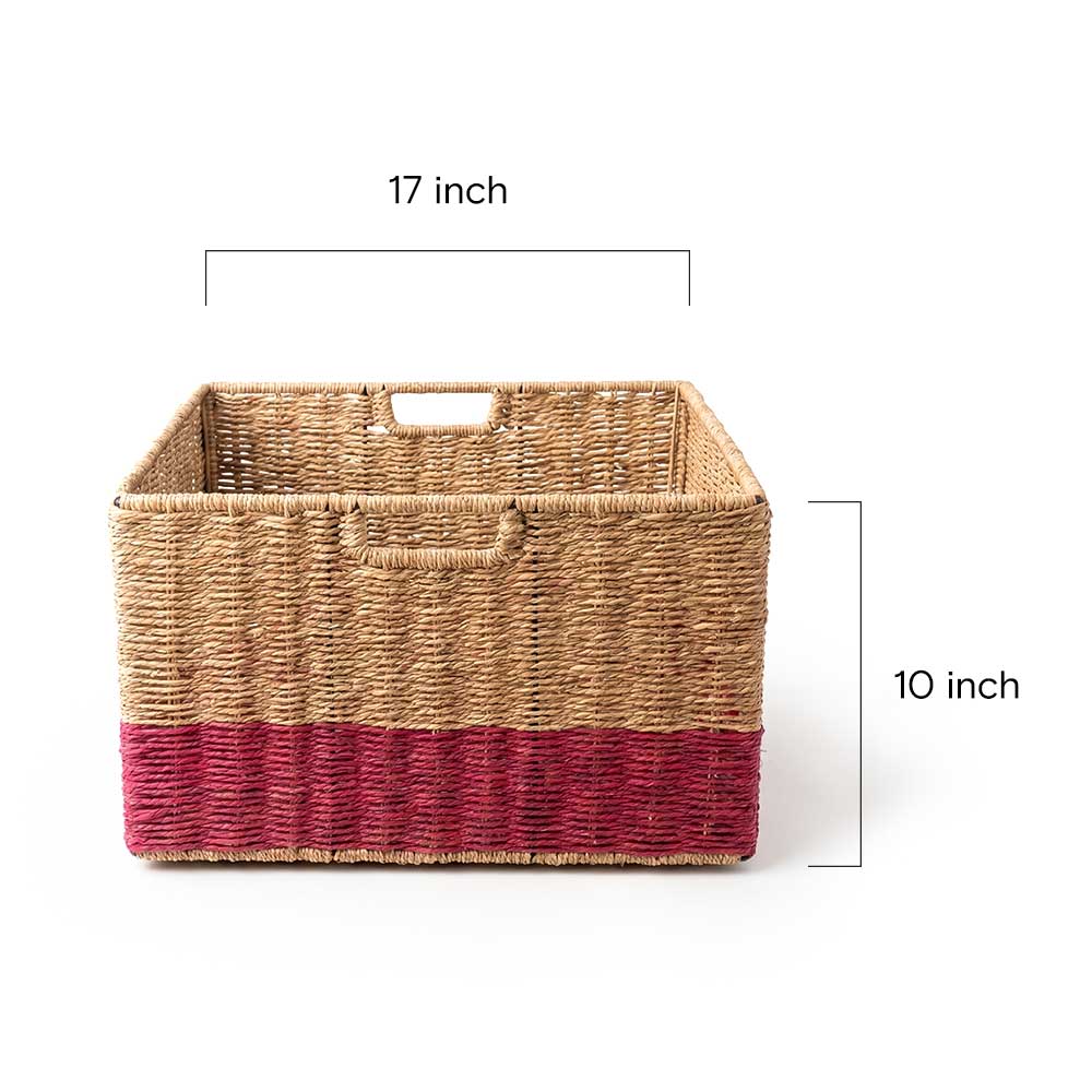 Rectangular Sabai Grass Storage Basket in Magenta
