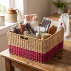 Rectangular Sabai Grass Storage Basket in Magenta