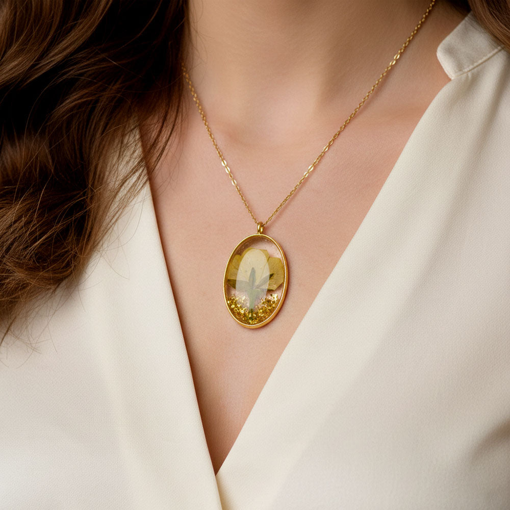 Golden Meadow Pendant – Handmade Resin Floral Necklace
