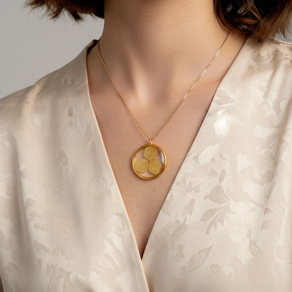 Golden Hydrangea Charm – Handmade Floral Resin Pendant