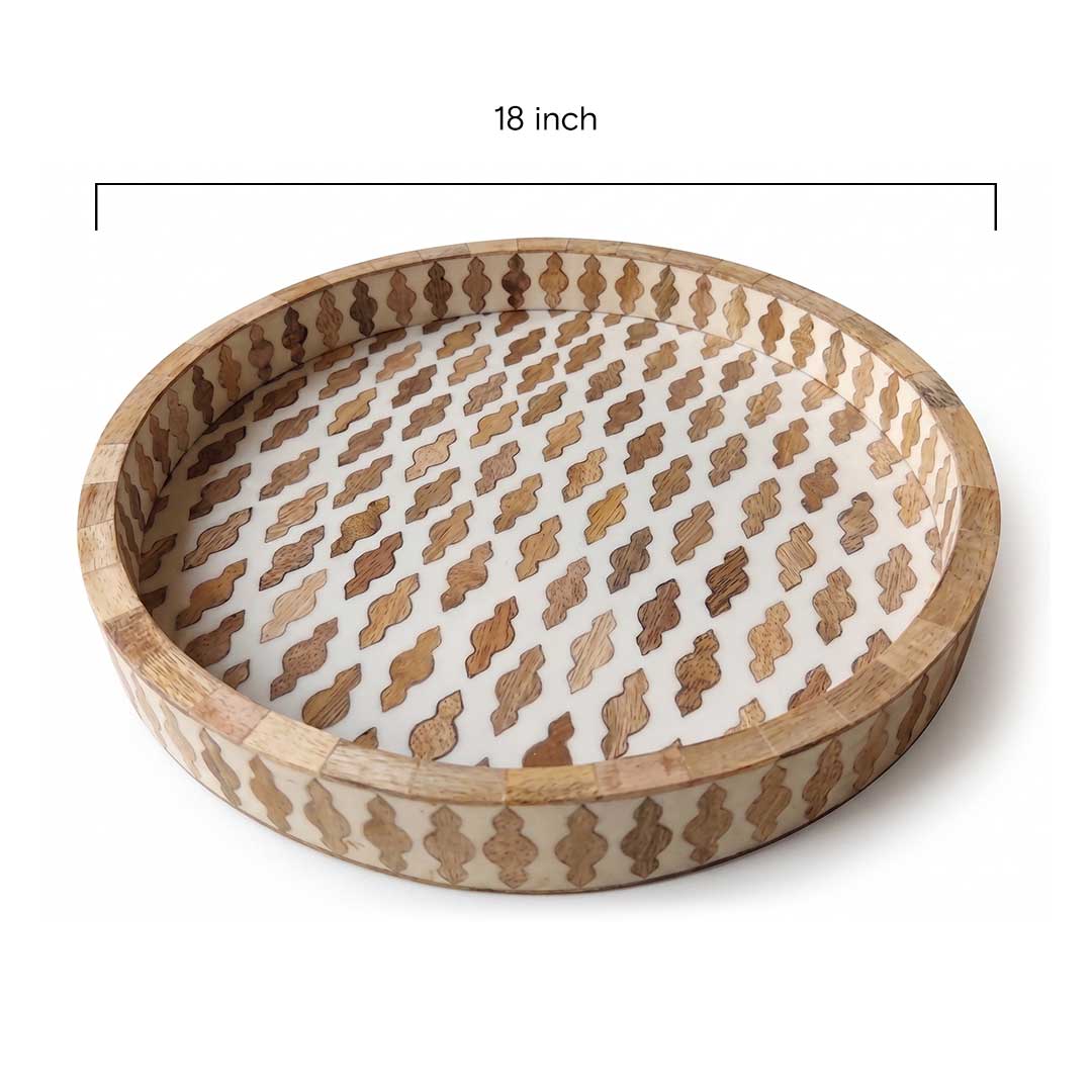 Round Wood and Resin Inlay Serving Tray with Ogee Pattern
