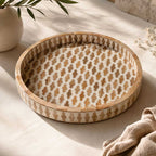 Round Wood and Resin Inlay Serving Tray with Ogee Pattern
