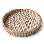 Round Wood and Resin Inlay Serving Tray with Ogee Pattern