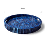 Deep Blue Marbled Resin Round Serving Tray