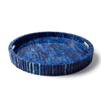 Deep Blue Marbled Resin Round Serving Tray