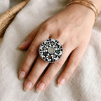 Onyx & Ivory Floral Mirror Ring