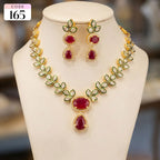 Ruby Red Kundan Necklace Set with Leaf Motifs & Earrings