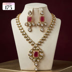 Teardrop Kundan Necklace Set with Ruby Square Accents