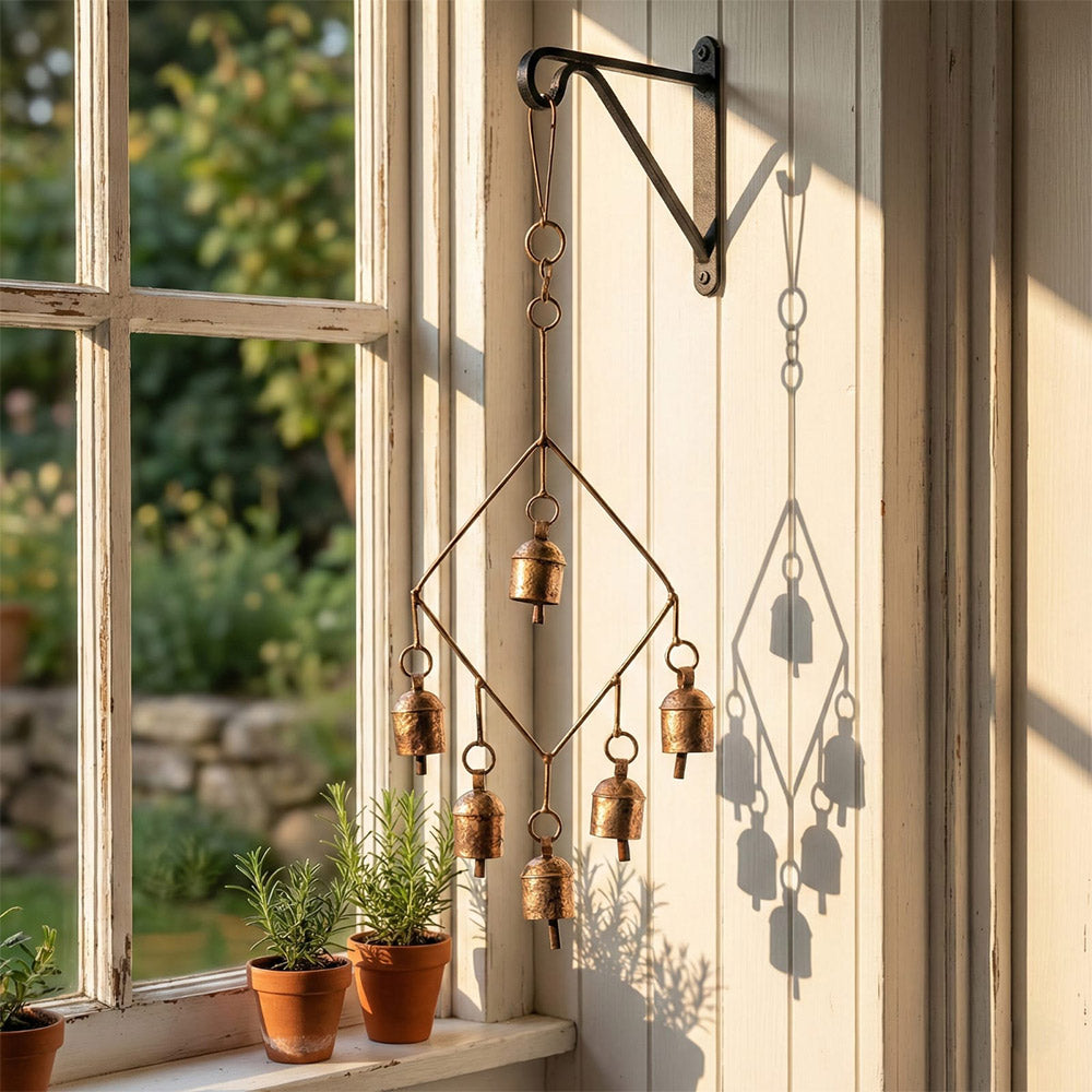 Rustic Hammered Brass 7-Bell Hanging Chime