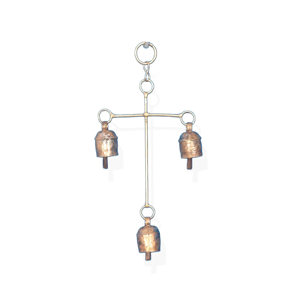 Rustic Gold Hanging Bells with Scroll Wall Bracket