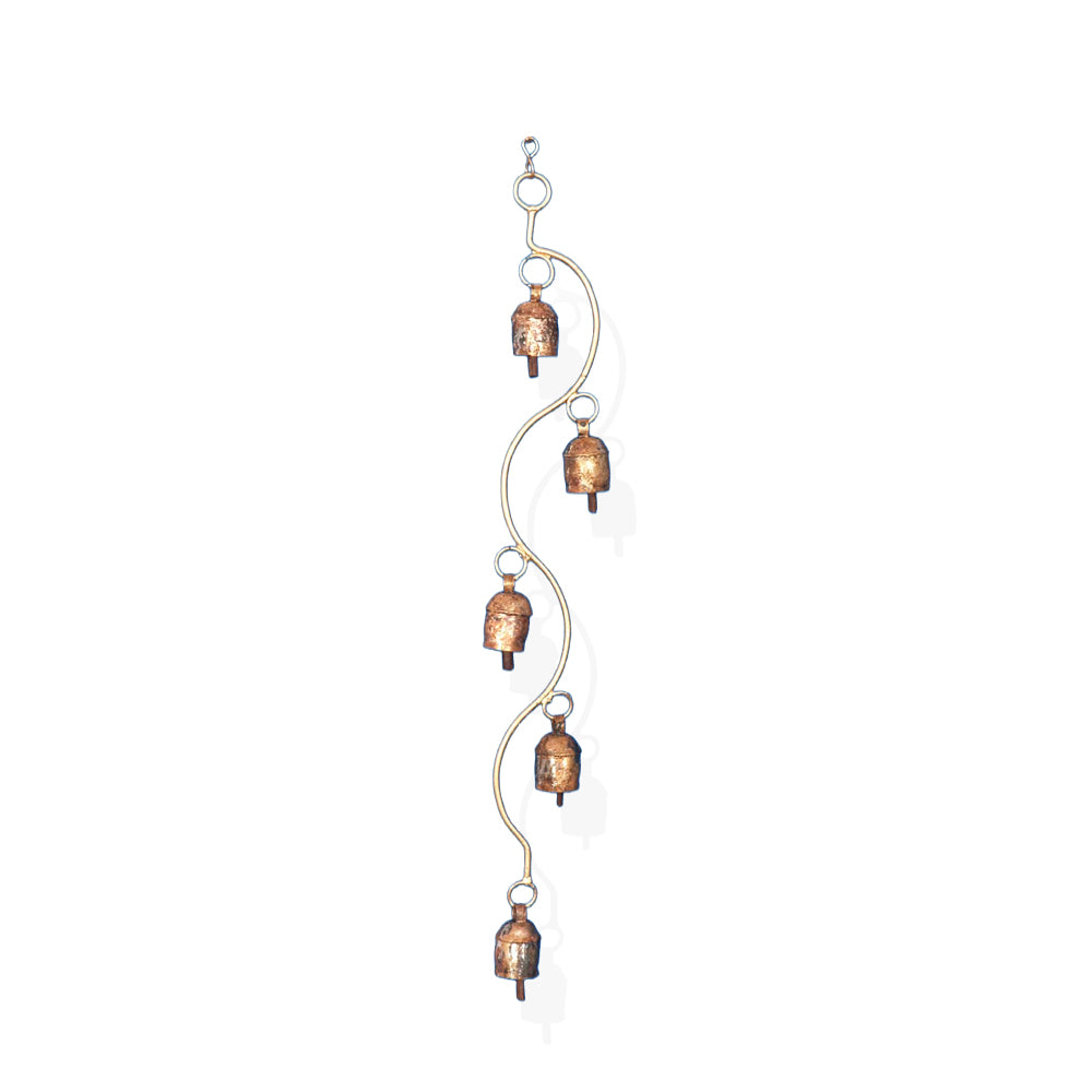 Rustic Copper Bell Wind Chime with Wrought Iron Bracket