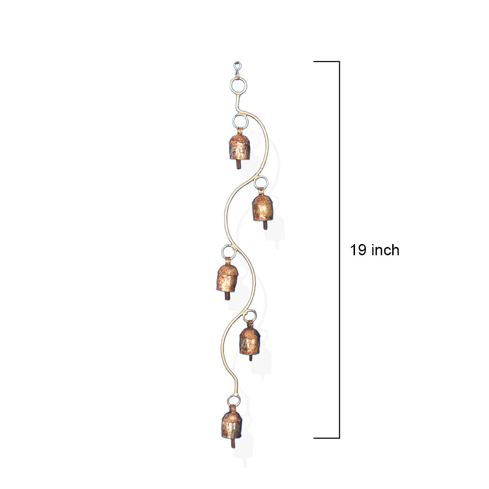 Rustic Copper Bell Wind Chime with Wrought Iron Bracket