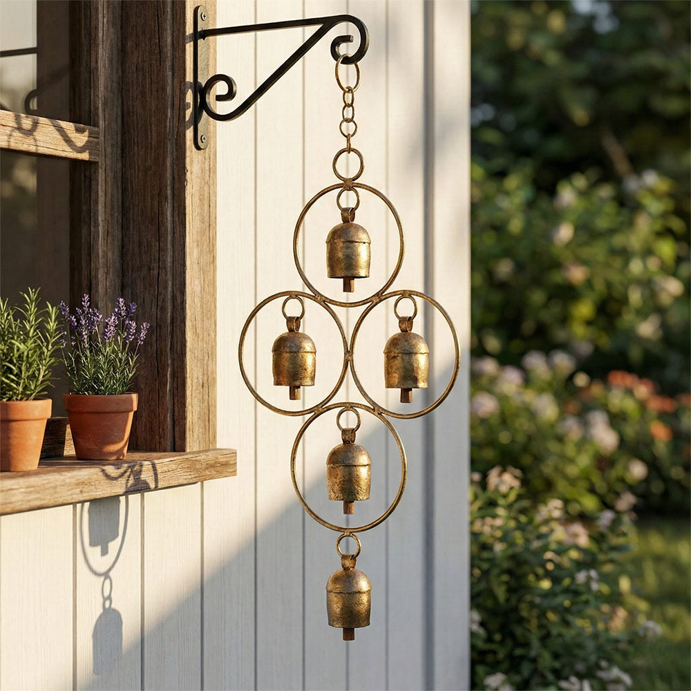 Rustic Gold Geometric Hanging Garden Bells