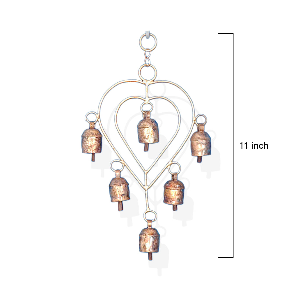 Rustic Heart-Shaped Metal Wind Chime with Melodic Bells