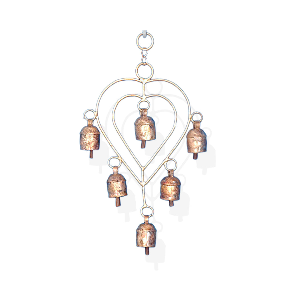 Rustic Heart-Shaped Metal Wind Chime with Melodic Bells