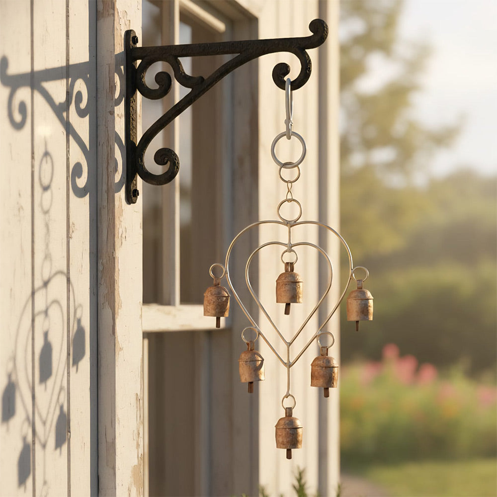Rustic Heart-Shaped Metal Wind Chime with Melodic Bells