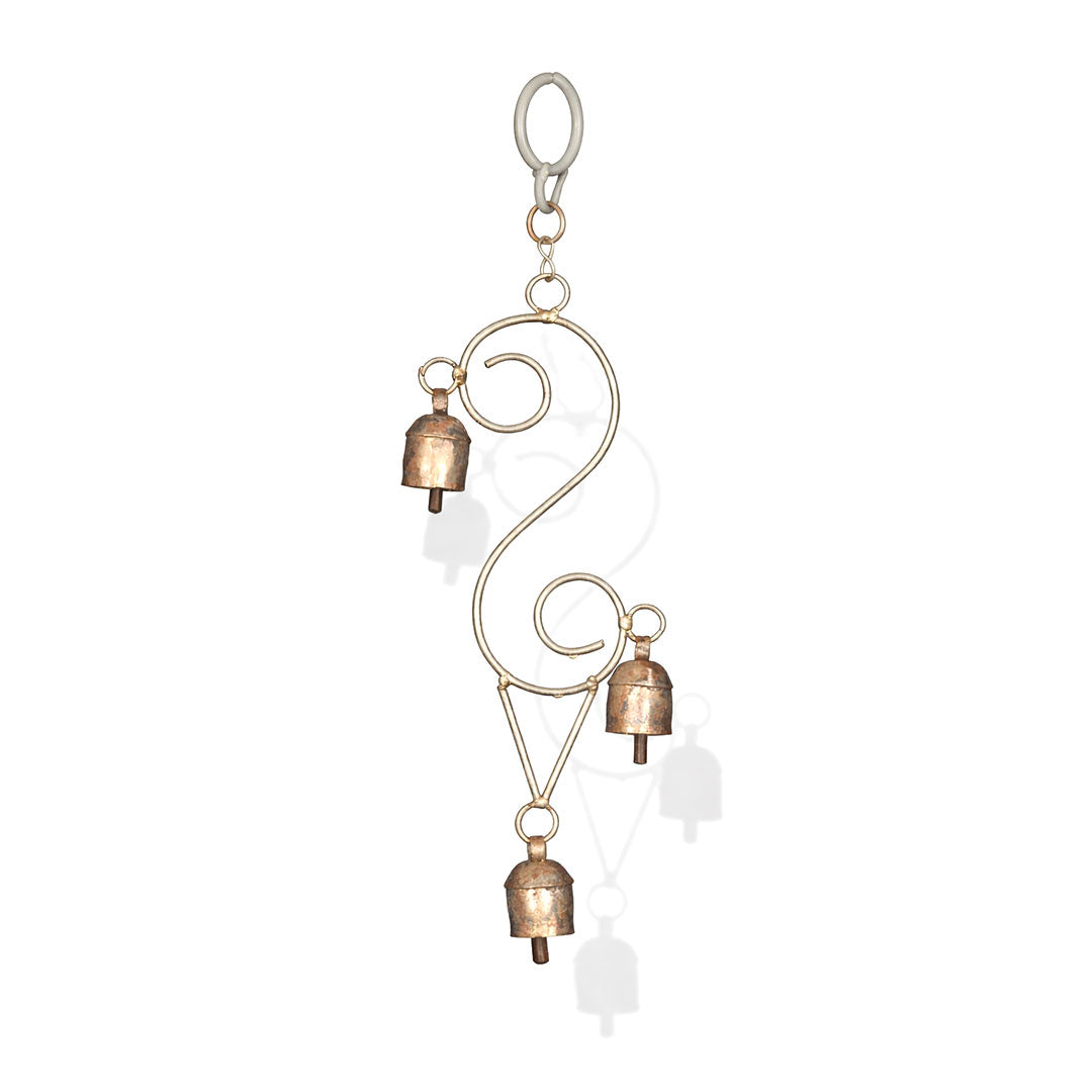 Rustic S-Curved Brass Hanging Bells Wind Chime