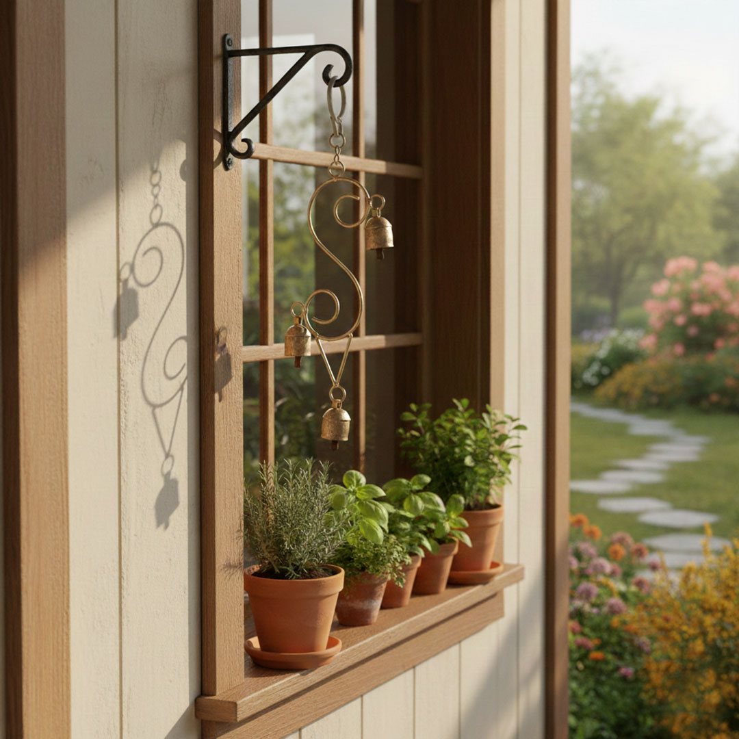 Rustic S-Curved Brass Hanging Bells Wind Chime