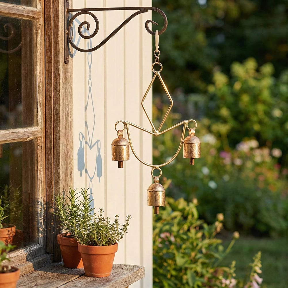 Rustic Gold Diamond Triple Bell Garden Wind Chime
