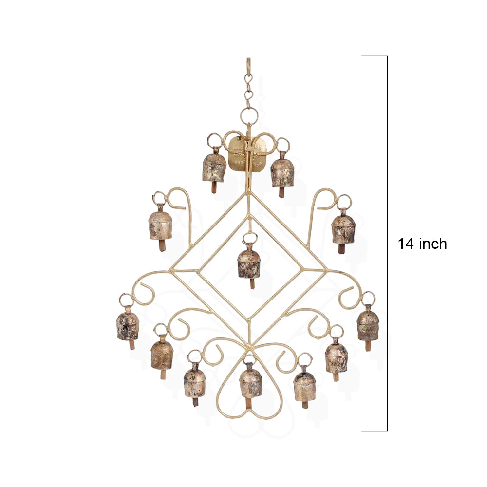 Rustic Iron Garden Wind Chime with 12 Weathered Copper Bells