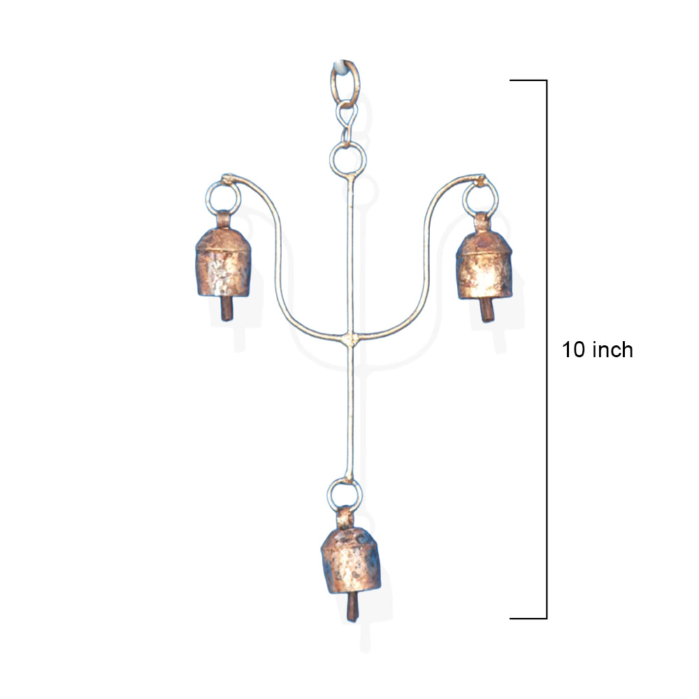 Rustic Brass Triple Hanging Garden Bells with Wall Bracket