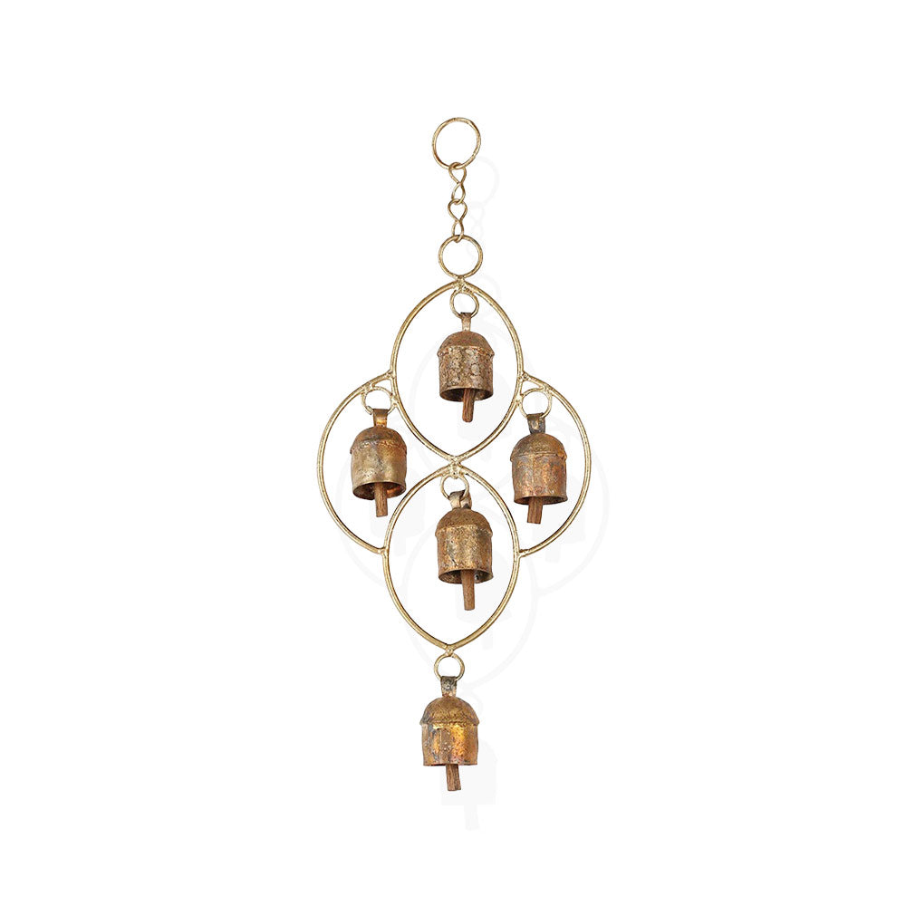 Rustic Vintage Metal Hanging Garden Bells with Wall Bracket