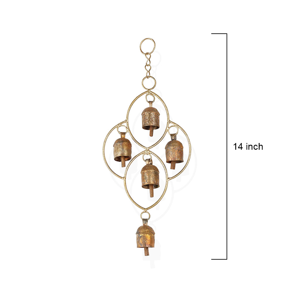 Rustic Vintage Metal Hanging Garden Bells with Wall Bracket