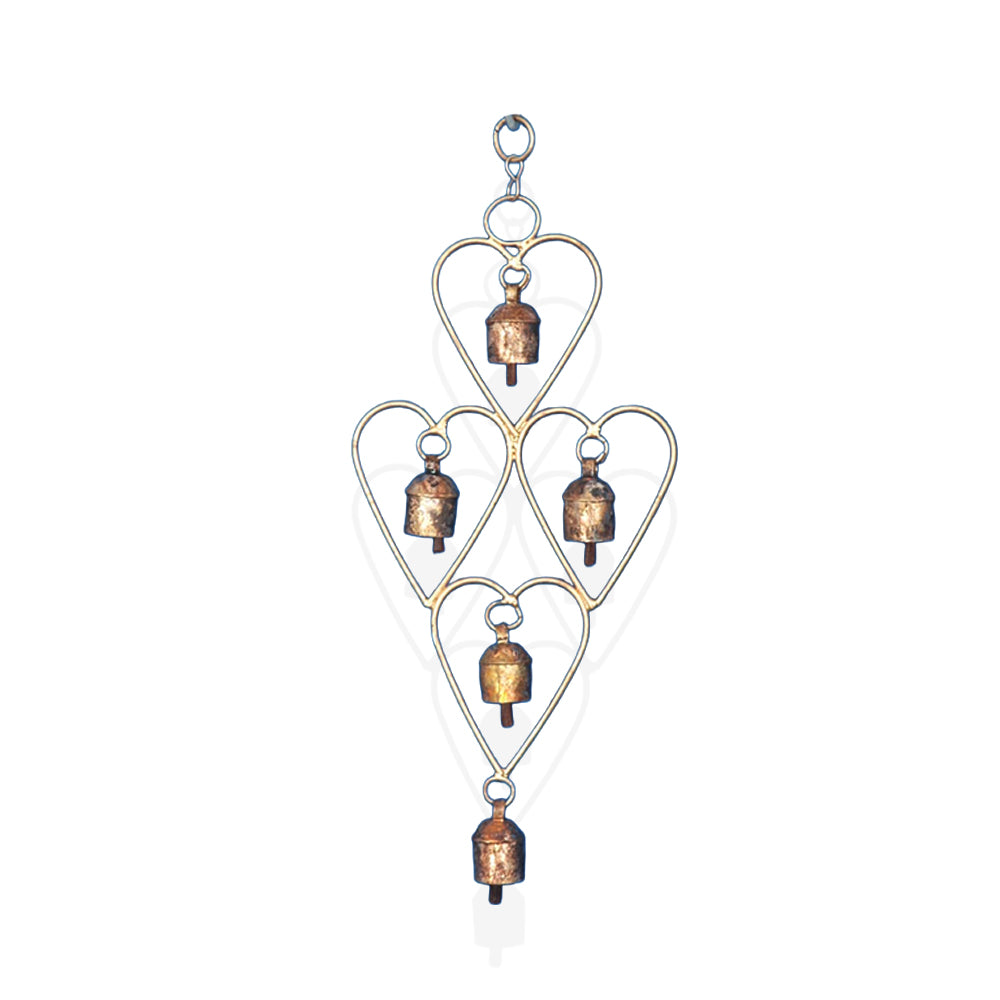 Heart Shaped Metal Wind Chime with 5 Rustic Bells