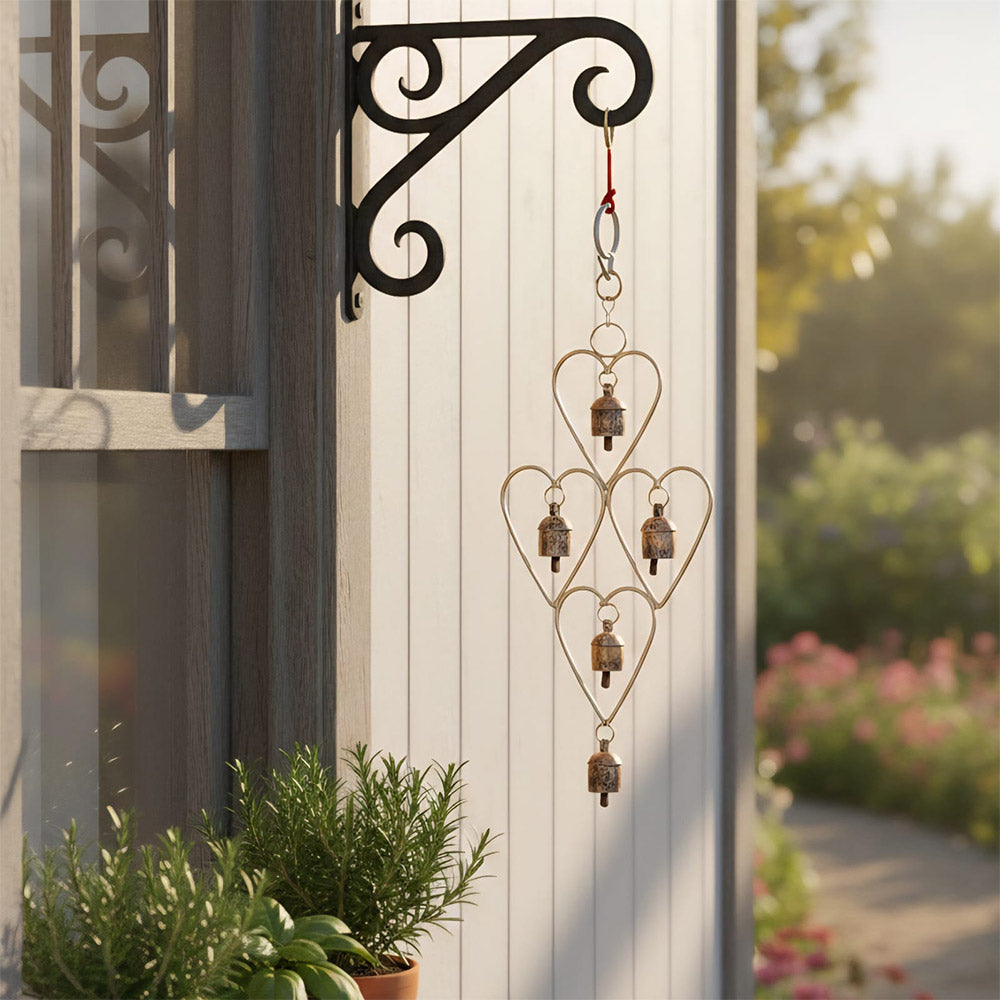 Heart Shaped Metal Wind Chime with 5 Rustic Bells