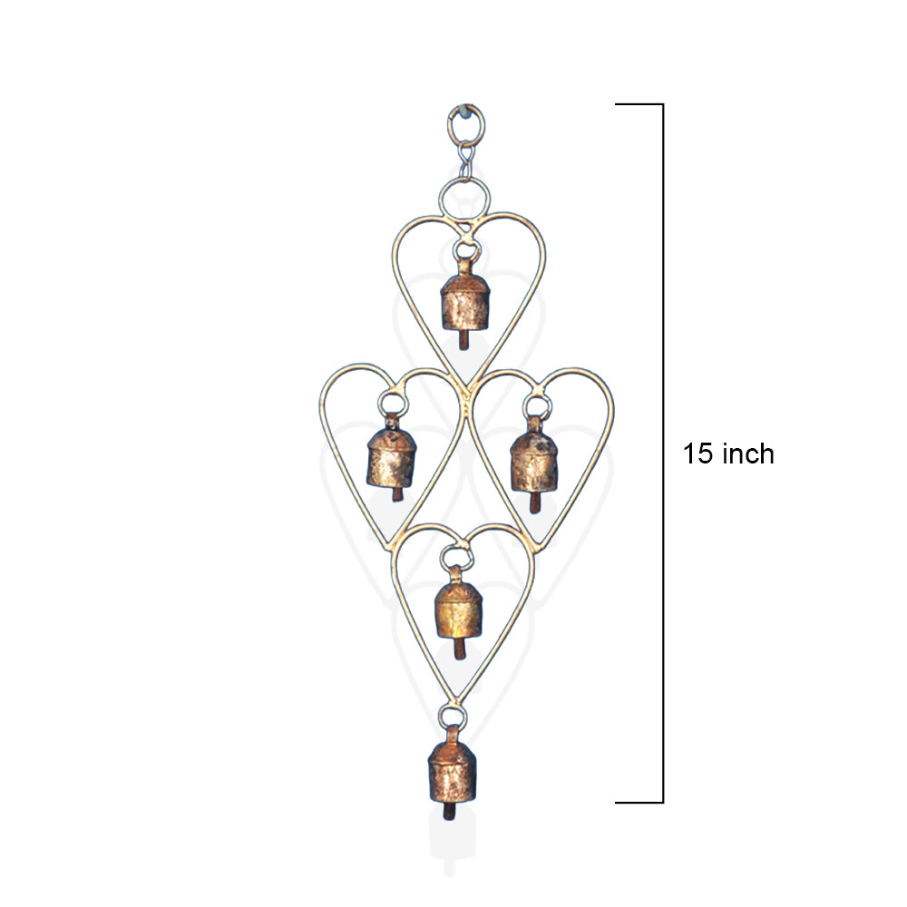 Heart Shaped Metal Wind Chime with 5 Rustic Bells