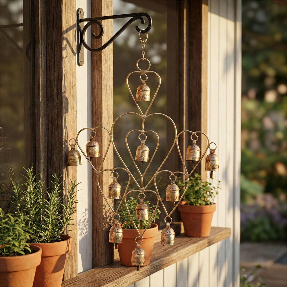 Rustic Heart-Shaped Brass Bell Wind Chime