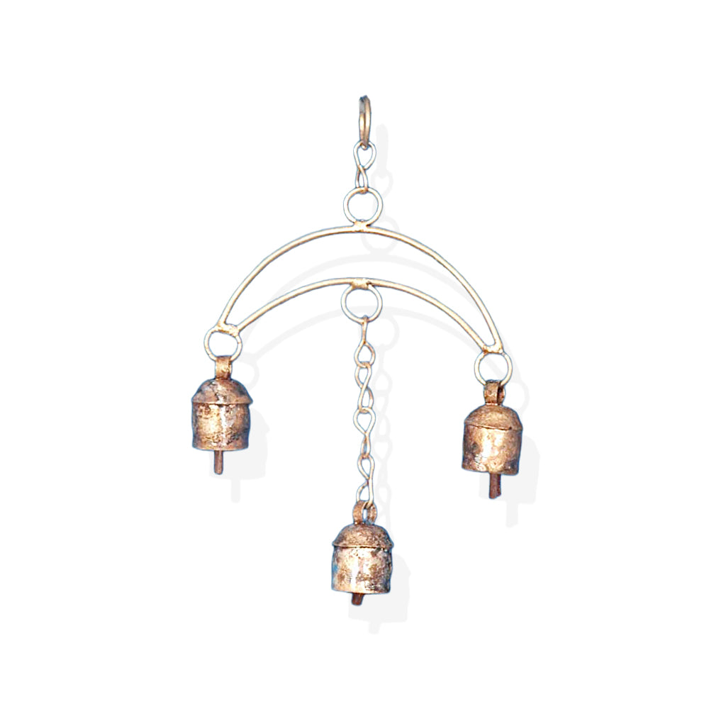 Rustic Aged Brass Triple Hanging Bell Chime