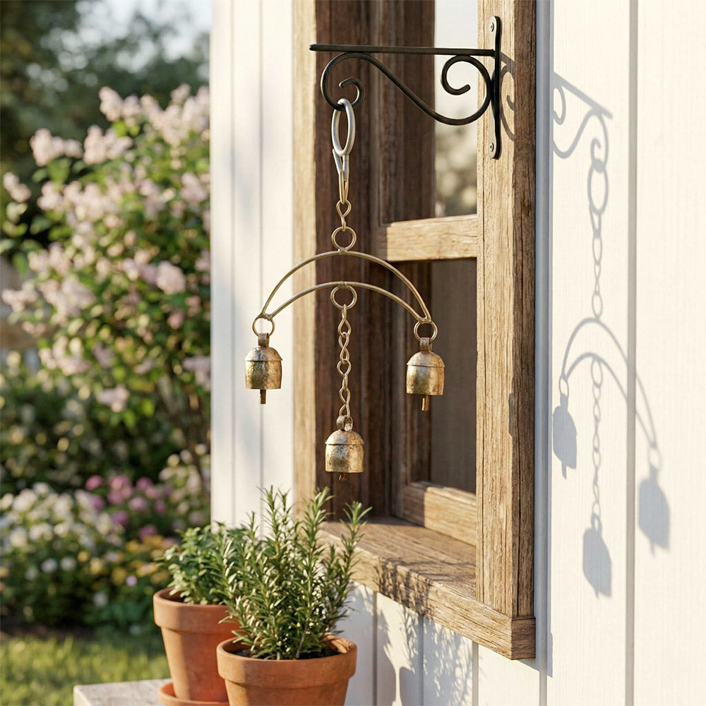 Rustic Aged Brass Triple Hanging Bell Chime