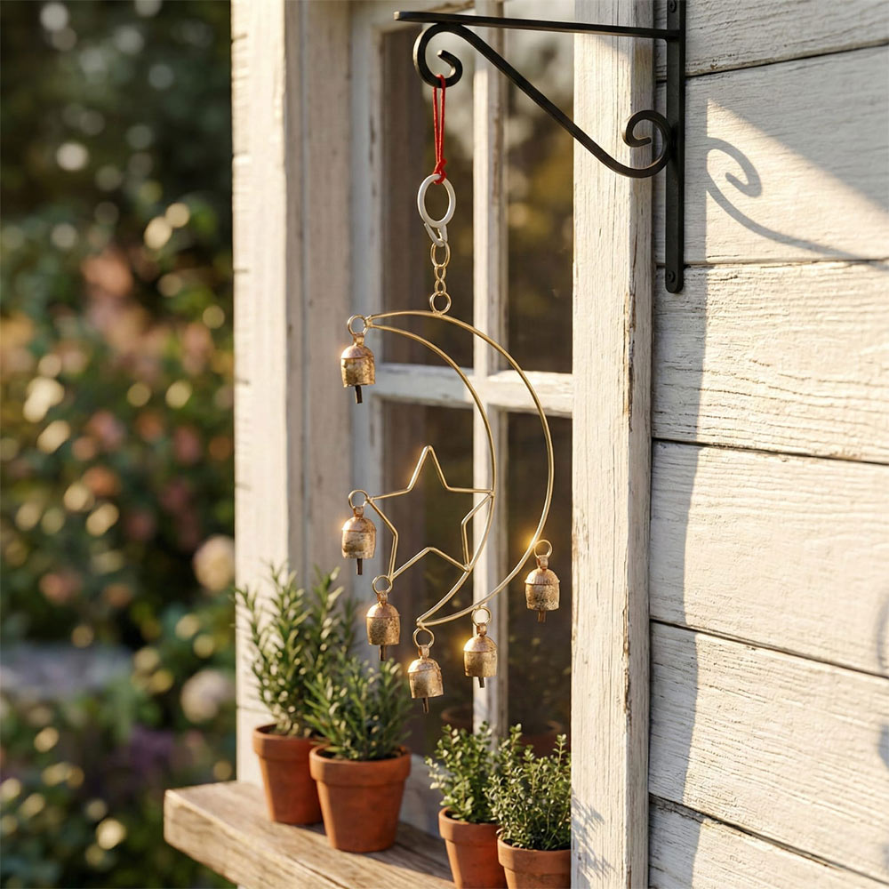Celestial Moon and Star Metal Hanging Bells
