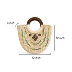 Natural Sabai Grass Crescent Tote with Dark Wooden Handles