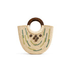 Natural Sabai Grass Crescent Tote with Dark Wooden Handles